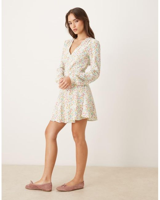 Glamorous Natural V-Neck Tie Waist Mini Dress
