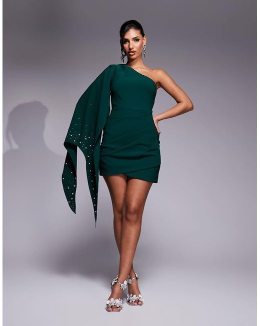 Lavish Alice One Shoulder Embellished Cape Mini Dress in Green | Lyst UK Lavish Alice One Shoulder Embellished Cape Mini Dress in Green | Lyst UK