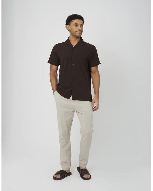 Brave Soul Black Textured Revere Collar Short Sleeve Shirt for men