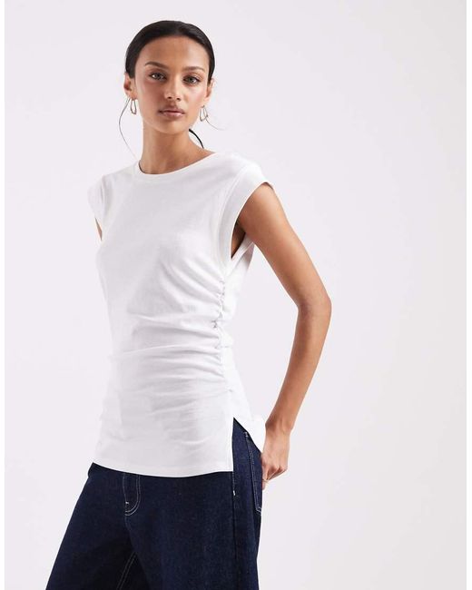 ASOS White Corset Waist Sharp Shoulder Tank Top