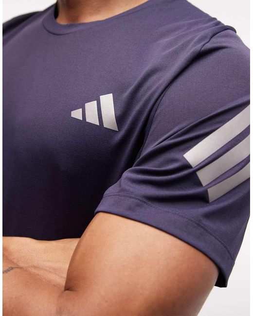 Adidas Originals Blue Adidas Running Adi365 T-shirt With 3 Stripe Arm for men