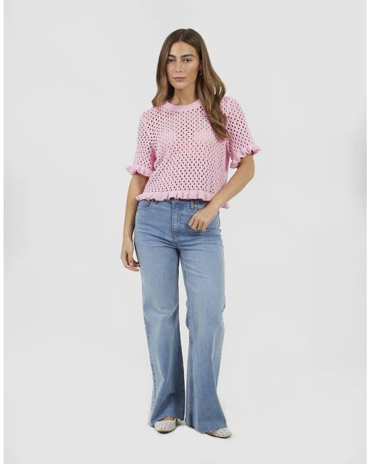 Brave Soul Red Open Knit T Shirt With Frill Hem