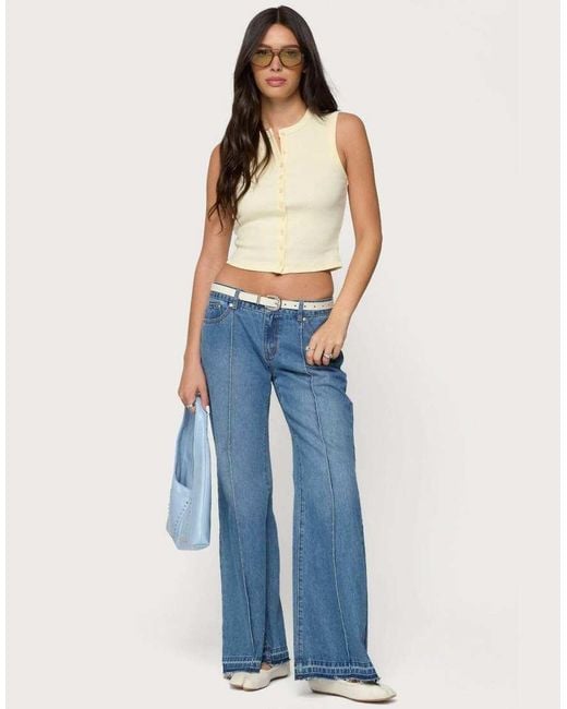 Edikted Blue Basel Button Up Tank Top