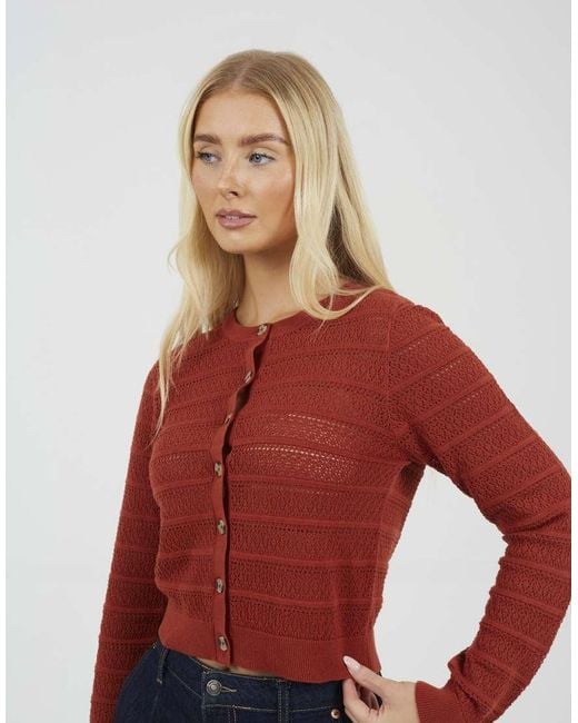 Brave Soul Red Stitch Detail Crew Neck Cardigan