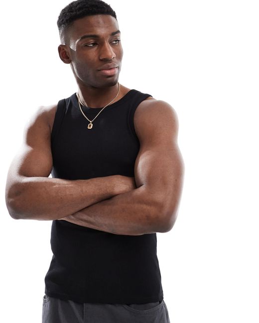 ASOS – geripptes muskelshirt in Black für Herren