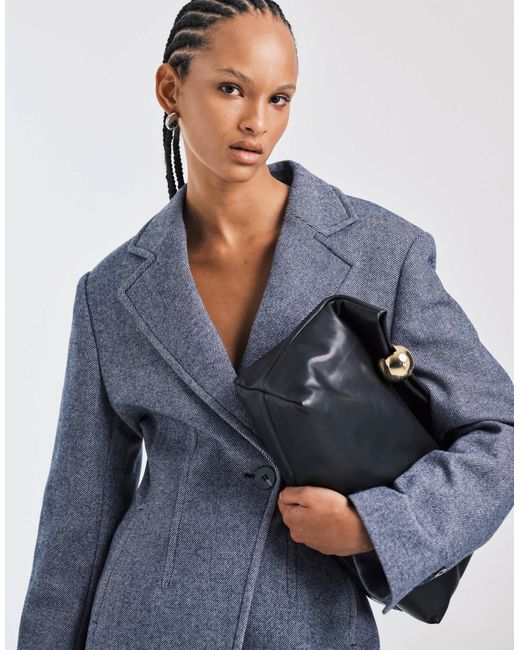 & Other Stories Blue Wool Blend Blazer With Asymmetric Cinch Waist