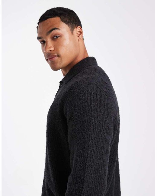 Only & Sons Black Relaxed Fit Fisherman Knit Polo Jumper for men