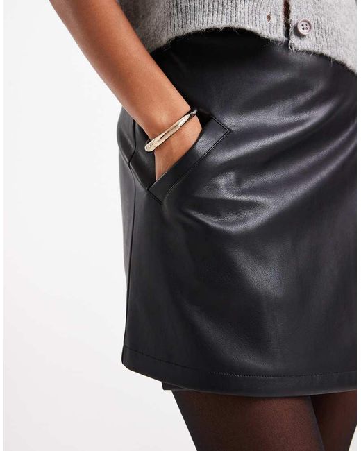 ASOS Black Faux Leather Asymmetric Wrap Mini Skirt