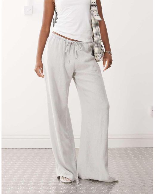 Pantalones Grises De Pernera Ancha De Mezcla De Lino De Weekday de color Gray