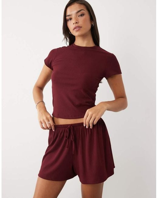 ASOS Red Mix & Match Lounge Ribbed Pyjama Shorts