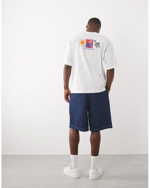 SELECTED White Oversized T-shirt With Paradise Backprint for men