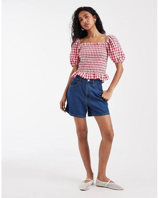 Vero Moda Red Kirsa High Waist Loose Fit Denim Shorts