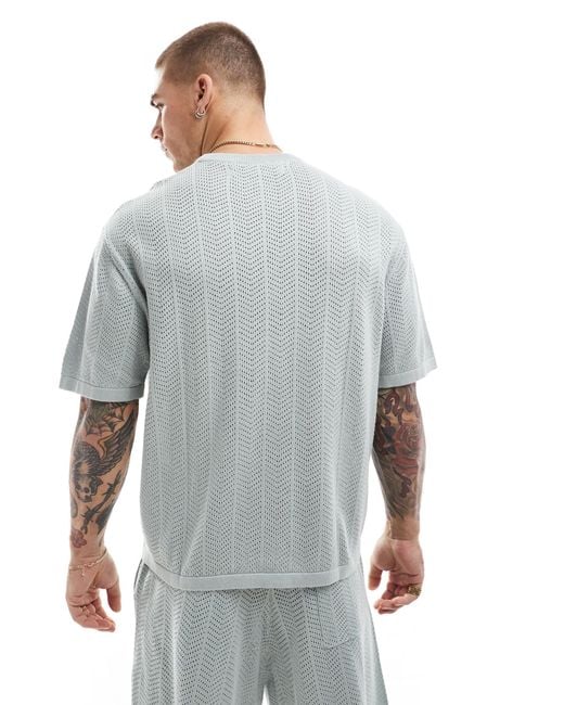 Bershka Gray Textured Herringbone Co-ord T-shirt for men