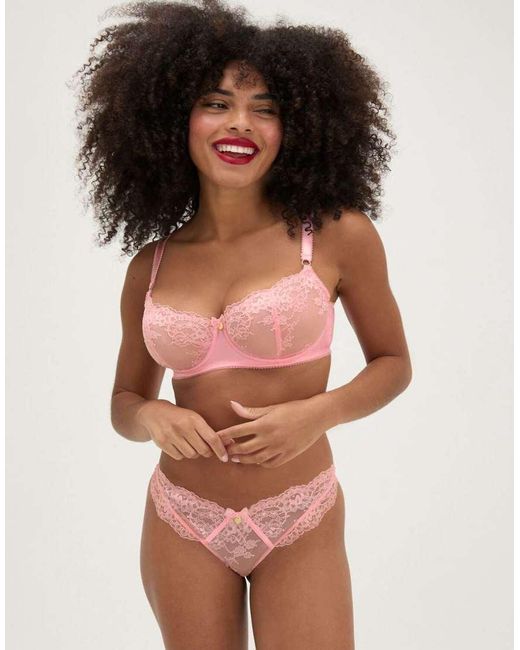 Boux Avenue Pink Elsbeth Lace Briefs Floral Lace High Leg Underwear