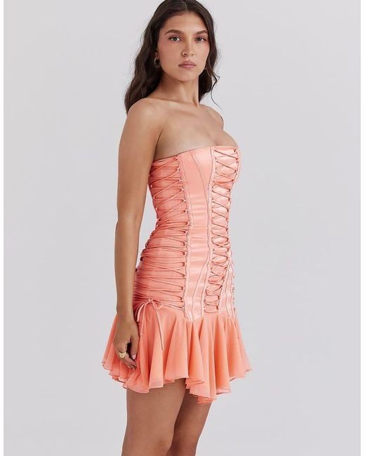 House Of Cb Orange Sirena Satin Strapless Mini Dress