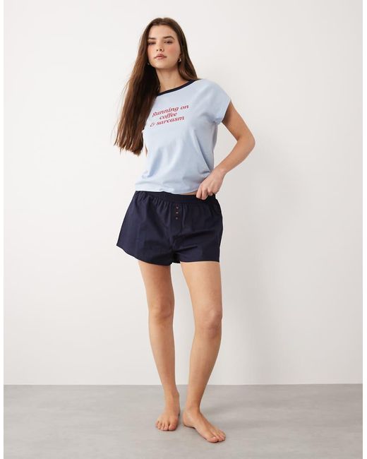 ASOS White Coffee And Sarcasm Graphic Tee And Woven Shorts Pajama Set