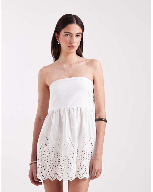 ONLY White Bandeau Mini Dress With Embroidery