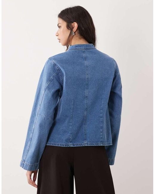 ASOS Blue Denim Oversized Mandarin Collar Jacket