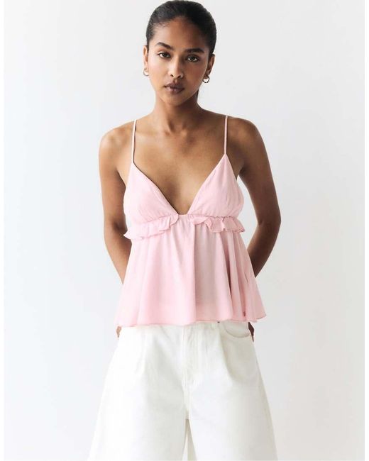 Pull&Bear Pink Ruffled Strappy Top