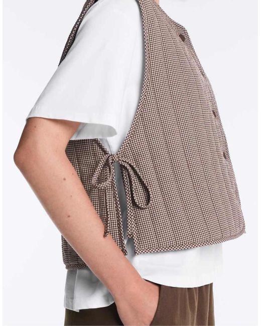 Oysho Gray Gingham Quilted Gilet