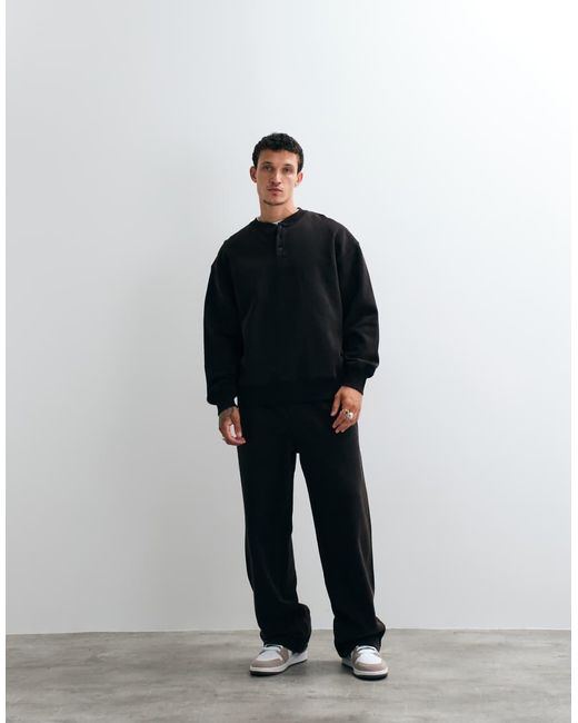 ASOS Black Premium Heavyweight Oversized Washed Henley for men