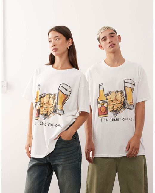 Reclaimed (vintage) – unisex-t-shirt mit oversize-passform in White für Herren