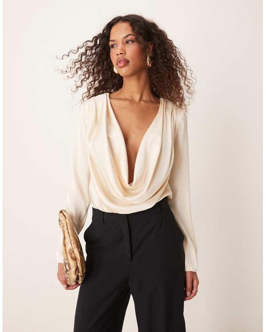 ASOS Natural Satin Cowl Bodysuit