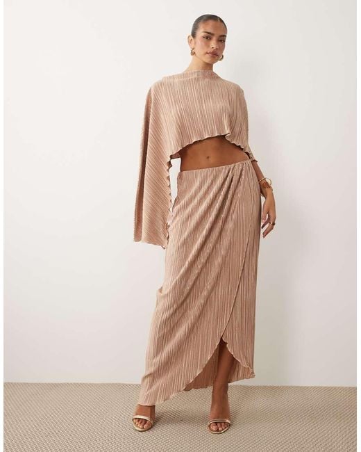 ASOS Natural Plissé One Shoulder Draped Top