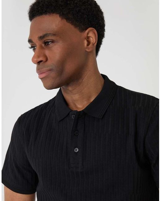 Threadbare Black Textured Cotton Polo Shirt for men