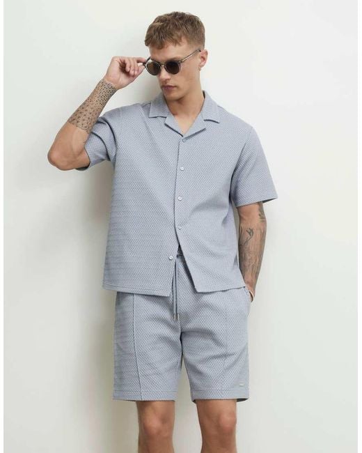 River Island Blue Regular Fit Triangle Jacquard Shirt for men