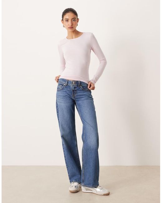 Gina Tricot Pink Jersey Long Sleeve Top With Crew Neck
