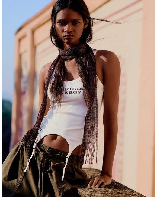 Bershka Brown Garter Belt Effect Print Vest Top