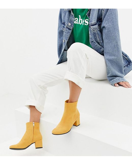 Monki Faux Suede Heeled Ankle Boots In Yellow | Lyst