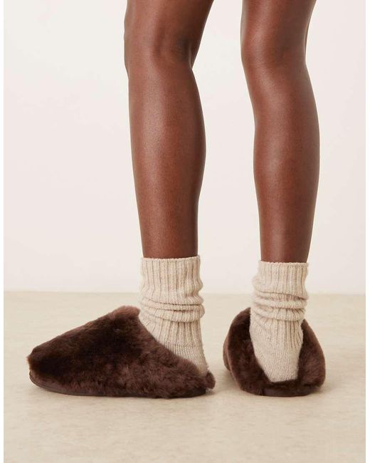 ASOS Brown Zori Premium Sheepskin Mule
