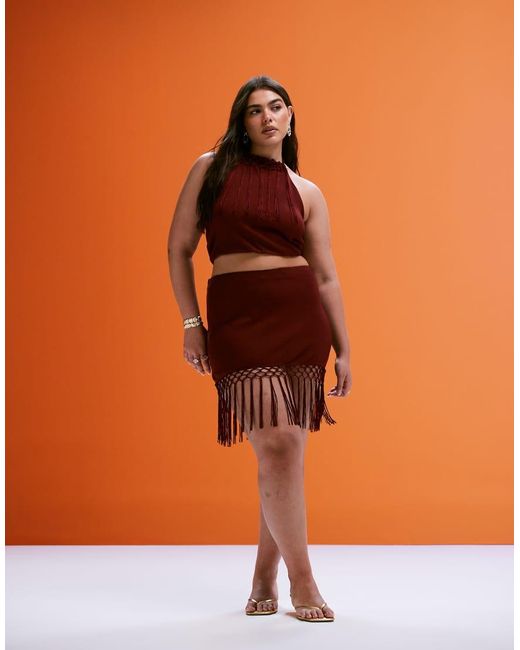 ASOS Orange Asos Design Curve Co-ord Fringed Halter Neck Top