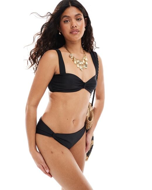 Pieces Black Knot Front Wide Strap Bikini Top