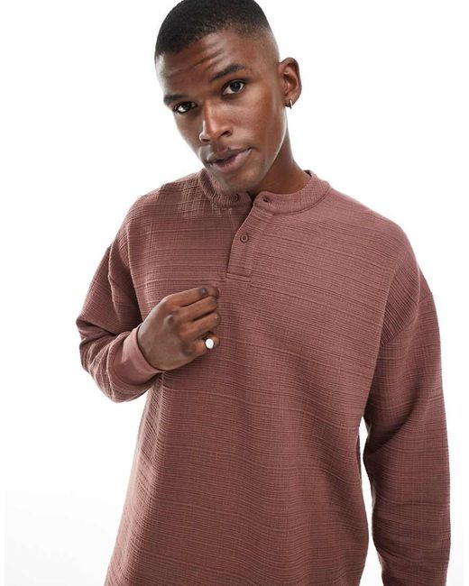 Camiseta Burdeos De Corte Cuadrado Extragrande De Tejido Gofrado De -Rojo ASOS de hombre de color Brown