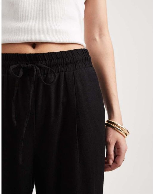 Vero Moda Black Linen Blend Tie Waist Trousers
