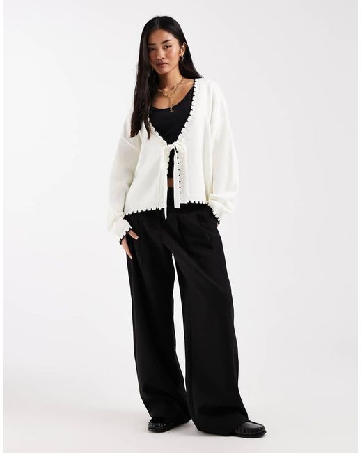 Miss Selfridge White Tie Detail Blanket Stitch Cardigan