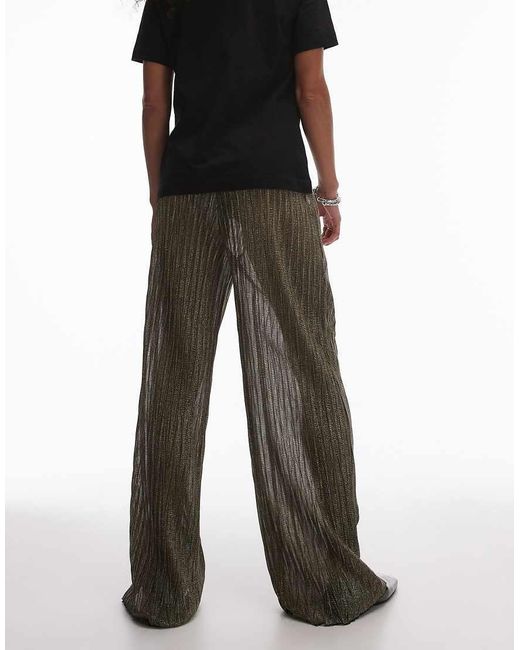 TOPSHOP Black Wide Leg Metallic Sheer Trousers