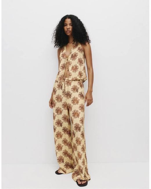 Pull&Bear Metallic Printed Flowing Trousers