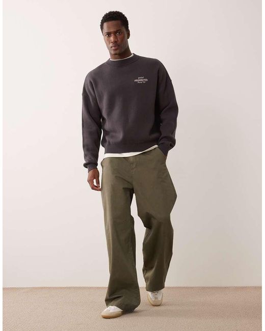 Prohibited Gray Vortex Knitted Crew Neck Jumper for men