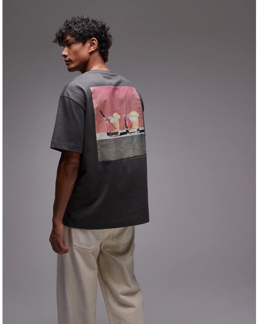 Topman Gray Oversized Fit T-shirt With Front And Back Negroni Print for men