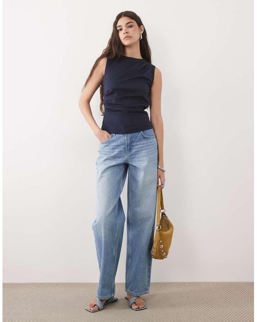 Threadbare Blue Sleeveless Draped Singlet