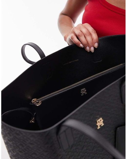 Tommy Hilfiger Blue Icon Mono Print Leather Tote Bag
