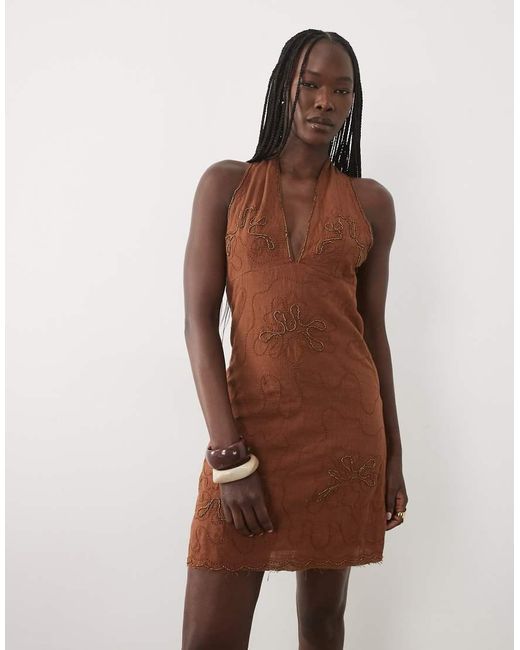 Mango Natural Teen Embellished Halterneck Mini Dress
