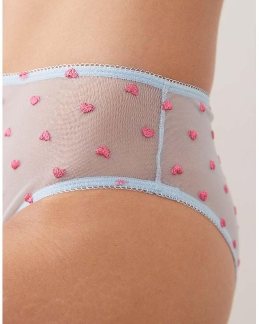 Lemonade Dolls Blue Mesh High Waisted Briefs With Embroidered Hearts