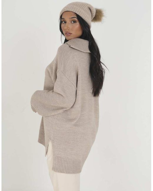 Brave Soul Brown Oversized 1/2 Zip Knitted Jumper