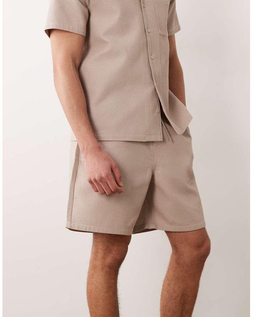 New Look Natural Co-ord Waffle Shorts for men