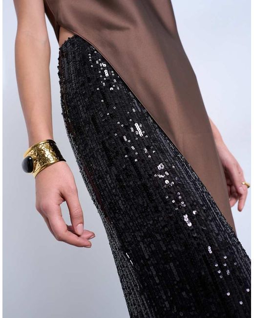 Pantaloni A Fondo Ampio Neri Con Paillettes di TOPSHOP in White